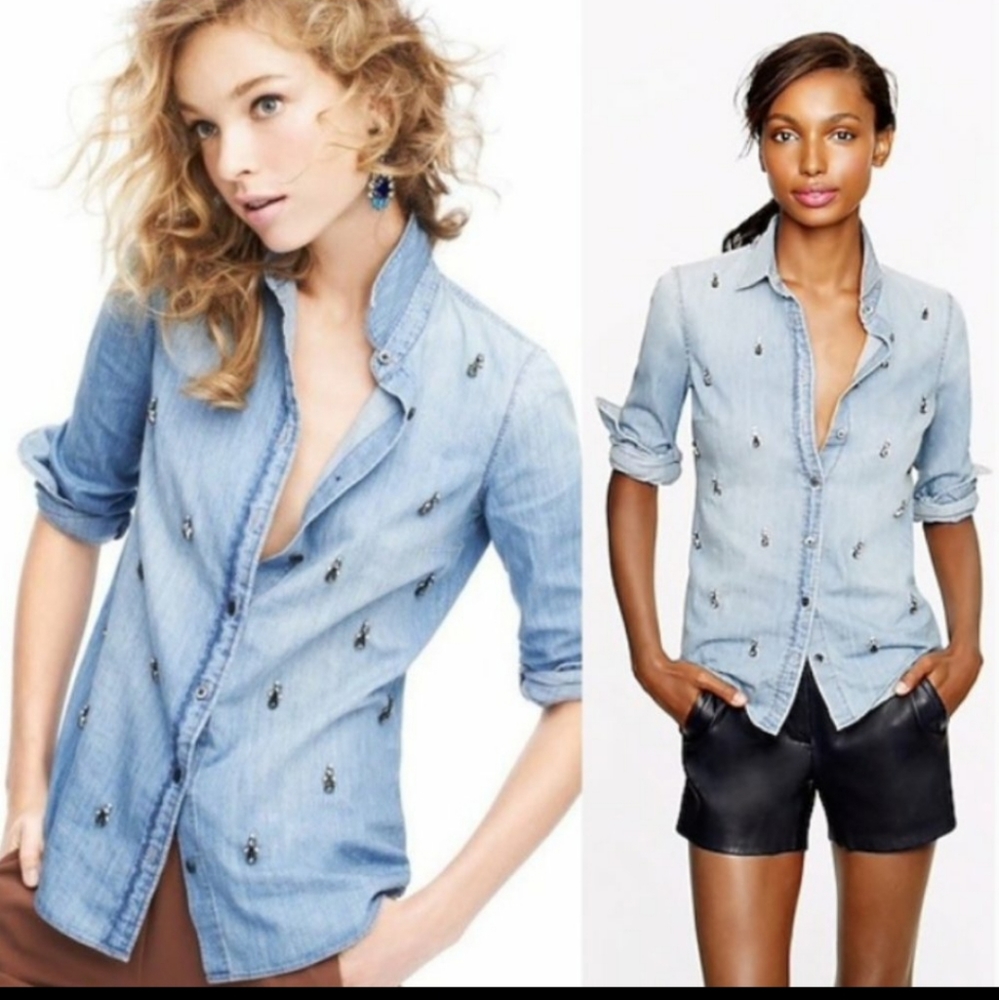 J. Crew Collection Boy Shirt in Beaded Chambray.|